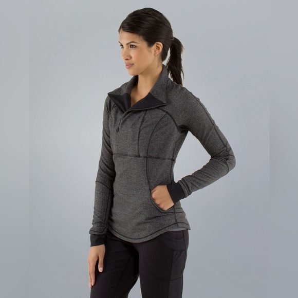 lululemon athletica Jackets & Blazers - Lululemon Base Runner 1/2 Zip Heathered Herringbone Heathered Black Black Size 6